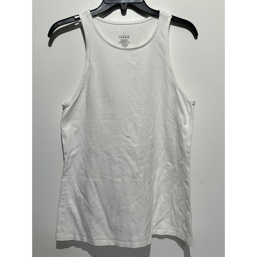 Torrid Womens Plus Size 1 White High Neck Cotton Spandex Stretch Tank Top
